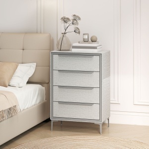 Comoda cu 4 Sertare în Oțel cu Acoperire în Țesut cu Efect de In, 60x36x88 cm, Gri - Img 2