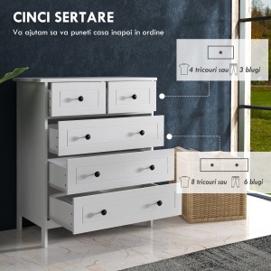 Comoda cu 5 Sertare cu Manere, Alb - Img 9