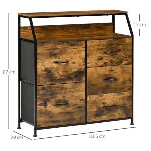 Comodă cu 5 Sertare Pliabile din Material Textil, Dulap Multifuncțional în Stil Industrial, 83,5x29x87 cm, Maro - Img 3
