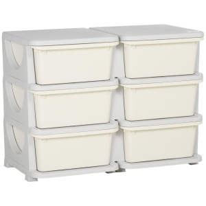 Comodă cu 6 Sertare pentru Copii 3-6 Ani cu Margini Rotunjite, din PP Crem, 75x37x56.5 cm