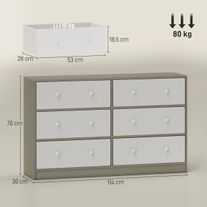 Comodă cu 6 sertare pentru dormitor, alb și gri - Img 3