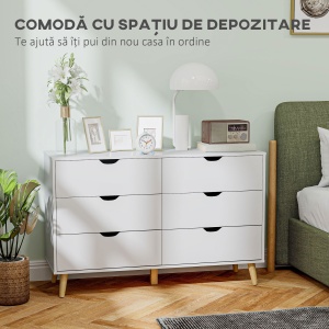 Comodă cu 6 Sertare și Mânere, Comodă din Lemn de Pin și Melamină, 120x40x76 cm, Alb - Img 4