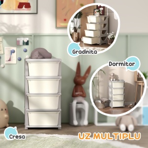 Comodă din Plastic Colorat cu 4 Sertare Nuanță Crem 37x37x76cm - Img 6