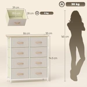 Comodă, Dulap Dublu cu 8 Sertare din Material Textil - Bej - Img 3