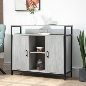 Comoda moderna din lemn cu rafturi, 100x34x87.2cm, gri deschis - Img 2