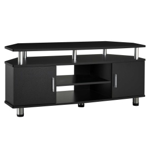 Comoda TV cu 2 compartimente inchise raft blat benzi antiderapante negru - Img 1