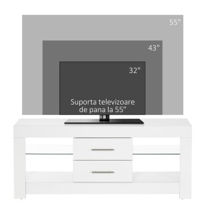 Comoda TV cu LED RGB – 55”, Etajere Sticla & Telecomanda, 12 Culori, 10W - Img 6