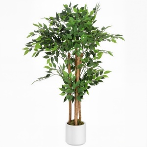 Copac Artificial de 120 cm, Plantă Decorativă cu Trunchi Solid din Lemn și Ghiveci pentru Interior, Verde