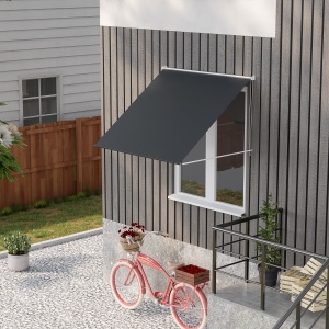 Copertină cu Braț Pliabil, cu Deschidere Manuală, Copertină Basculantă cu Protecție UV30+, 150x120 cm, Gri Închis - Img 2