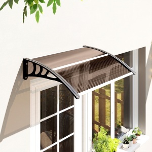 Copertină de Exterior Impermeabilă și Anti-UV, din Policarbonat, Polipropilenă și Aluminiu, 75x100x23 cm, Maro și Negru - Img 2
