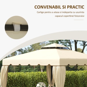 Copertina de schimb pentru foisor de gradina cu acoperis cu 2 niveluri, capac din poliester pentru foisor de 3x3m, bej - Img 6
