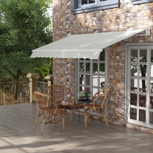 Copertina pentru soare cu brate si actionare manuala, din aluminiu si poliester pentru exterior, 295x200 cm, alb crem - Img 2