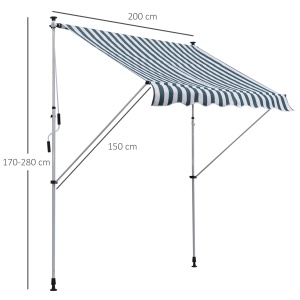 Copertina pentru soare de exterior tip rulou tip rulou cu manivela, inaltime si unghi reglabil, 200x150cm - Img 3