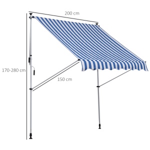 Copertina pentru soare pentru exterior tip rulou cu manivela, inaltime si unghi reglabil, 200x150cm, albastru - Img 4