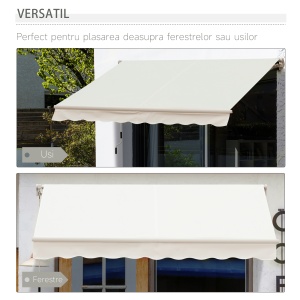 Copertina pentru soare tip rulou cu manivela, din aluminiu si poliester, 295x245cm, alb - Img 5