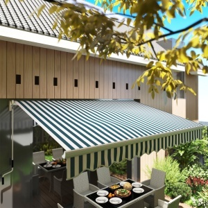 Copertină Retractabilă cu Braț Pliabil și Protecție UV, 395x 245 cm, Verde și Alb - Img 2