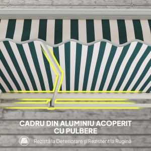 Copertină Retractabilă cu Braț Pliabil și Protecție UV, 395x 245 cm, Verde și Alb - Img 6