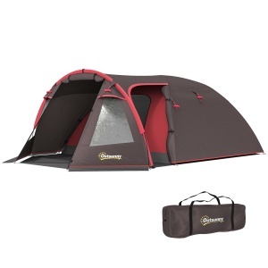 Cort de Camping pentru 2-4 Persoane cu 2 Camere, Uși Duble și Geantă de Transport, 360x250x130 cm, Gri