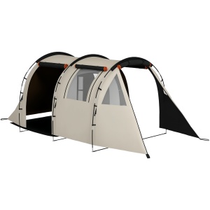 Cort de Camping pentru 4-5 Persoane cu Capac Blackout, Cort Tunel Impermeabil cu Geantă de Transport, 460x230x180 cm, Kaki