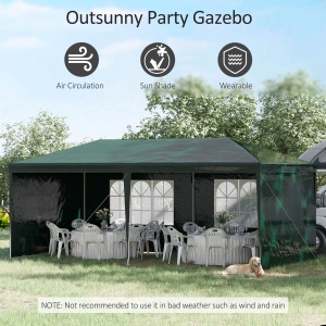 Cort de Grădină cu Orificii de Drenaj, Pereți Detașabili și Ferestre, 6x3 m, Verde - Img 4