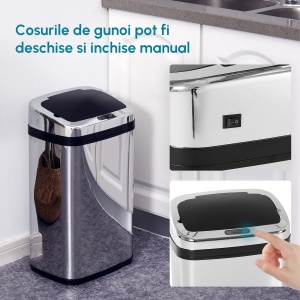 cos de gunoi din otel cu senzor automat, 30L - Img 4