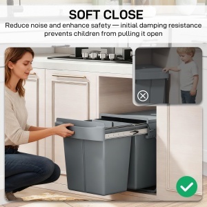 Coș de gunoi retractabil sub chiuvetă, 2 găleți de 20L, Gri - Img 7