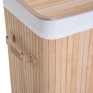 Cos de rufe din bambus cu capac si geanta detasabila din material, 40x30x60cm, natural - Img 9