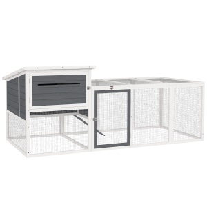 Coteț pentru 2-4 Găini, Cuib pentru Clocit cu Acoperiș Impermeabil, Tavă Detașabilă și Uși, 214x101x91,5 cm, Gri