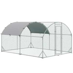 Coteț pentru Găini de Exterior, 2.8x3.8x2m Recintă din Oțel Zincat cu Acoperiș Impermeabil Anti-UV și Încuietoare, Găini, Iepuri și Rațe - Img 1