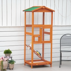 Cotet pentru Păsări Exterior din Lemn cu 2 Uși și Tava Extensibilă 68×63×165 cm - Img 2