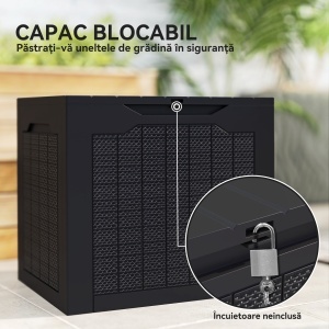 Cufăr de Exterior de 93L cu Mânere Integrate și Cârlig pentru Lacăt, 56x41x50 cm, Negru - Img 6