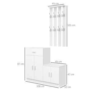Cuier Hol Lemn Alb – 100×32×187 cm cu Dulap & Rafturi - Img 3
