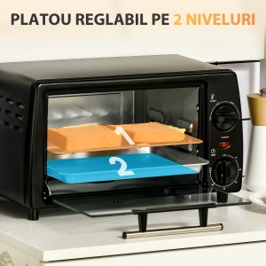 Cuptor electric 10L temperatura reglabila si temporizator, grila si tava incluse, 750 W, 36,5x26x22cm, negru - Img 5