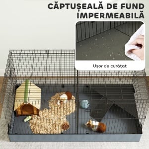 Cușcă 2-în-1 pentru Porcușori de Guineea, Cușcă pentru Iepuri, Țarc pentru Animale cu 2 Zone Separate și Fund Impermeabil din Material Oxford - Img 6