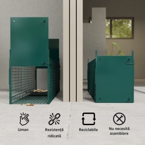 Cusca Capcana Verde – Usa Dubla, 100×25×28 cm pentru Animale - Img 6