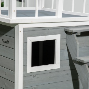 Cusca de exterior pentru caini cu balcon, scari, Cusca pentru caini rezistenta la intemperii cu picioare inaltate, ferestre, pentru caini de talie mica si medie - Img 8