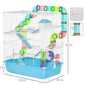 Cusca mare pentru hamsteri , refugiu pentru gerbili pe 5 niveluri, 59 cm x 36 cm x 69 cm, albastru deschis - Img 3