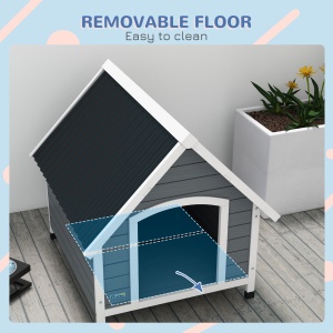 Cușcă pentru Câini, Casă din Lemn pentru Câini cu Podea Detașabilă, Adăpost pentru Animale de Companie cu Lemn Anticoroziv, 84x99x87 cm, Gri - Img 5