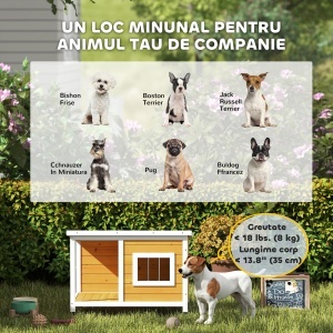 Cușcă pentru Câini de Exterior din Lemn cu Verandă Acoperită și Acoperiș Înclinat, 85.5x62x60 cm, Multicolor - Img 8