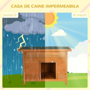 Cușcă pentru Câini Impermeabilă pentru Extern din Lemn de Brad, 82x58x58cm - Img 4