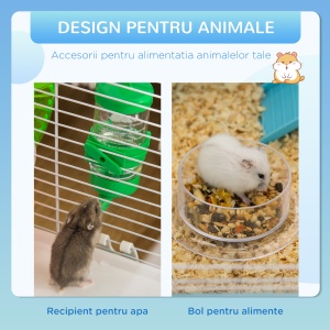 Cușcă pentru Hamsteri cu 3 Nivele, Tub, Roată de Alergat, Sticlă de Apă și Bol de Mancare, 59x36x47 cm, Albastru - Img 5