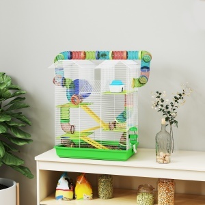 Cușcă pentru Hamsteri cu 5 Niveluri, Tuburi Colorate, Roată, Căsuță și Accesorii, 47x30x59 cm, Verde - Img 2