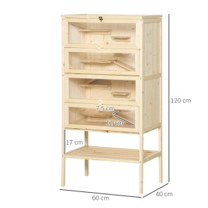 Cusca pentru Rozitori si Hamsteri cu 4 Rafturi cu Acoperis Trapa in Lemn 60x40x120cm - Img 3