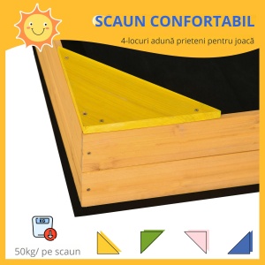Cutie din Lemn pentru Nisip pentru Copii, Cutie pentru Nisip cu Material Netesut si 4 Scaune - Img 4