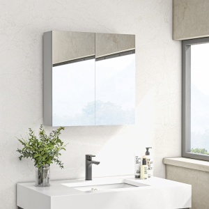 Dulap Baie cu Oglindă și 2 Uși Soft Close, 60x15x60 cm, Rafturi Ajustabile, Economisire Spațiu, Alb Lucios - Img 2