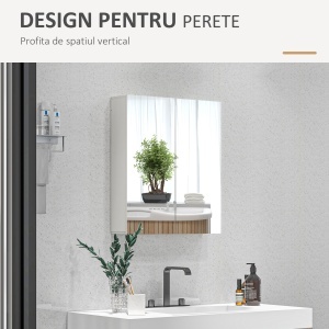 Dulap Baie cu Oglindă și 2 Uși Soft Close, 60x15x60 cm, Rafturi Ajustabile, Economisire Spațiu, Alb Lucios - Img 8