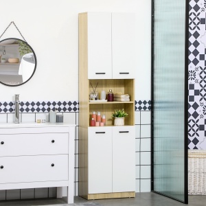 Dulap Baie din PAL Alb cu 2 Dulapioare cu Usi si 2 Rafturi Deschise, Design Anti rasturnare, 53x33.5x195.7 cm - Img 2