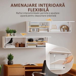 Dulap Baie Montat pe Perete, Dulap Suspendat Modern cu Ușă Soft Close, 2 Compartimente și Raft Reglabil, Economisire Spațiu, 120x23x30 cm, Alb - Img 6