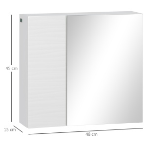 Dulap cu oglinda de baie din placi aglomerate si sticla, cu 4 rafturi reglabile si design de perete, 48x15x45 cm, alb - Img 3