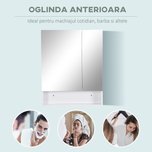 Dulap cu oglinda dreptunghiulara din MDF si Sticla, 60x15x75cm, Alb - Img 7